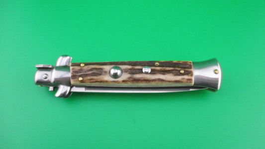 ITALY INOX 22cm Italian Stiletto Stag Swivel bolster vintage automatic knife