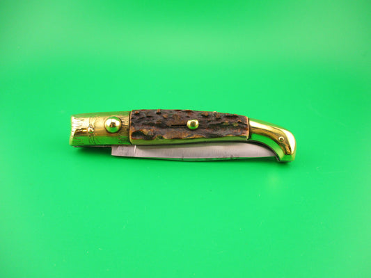 Jndiana PATENT 18cm Bo/Bc Pattada Italian Birds head Stag switchblade knife