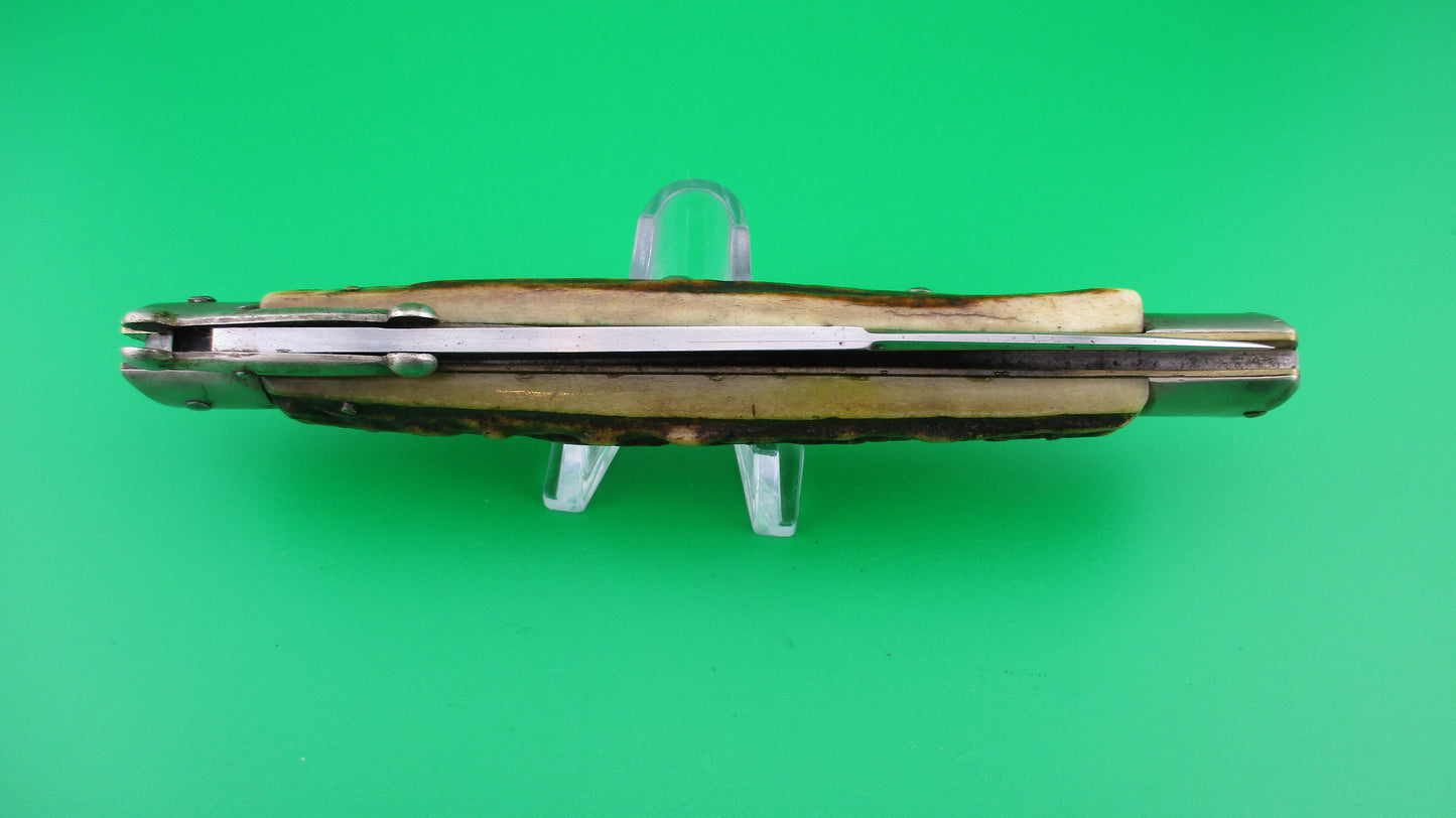 MADE ITALY INOX PATENT 28cm Italian Swing guard Stag Red dot switchblade