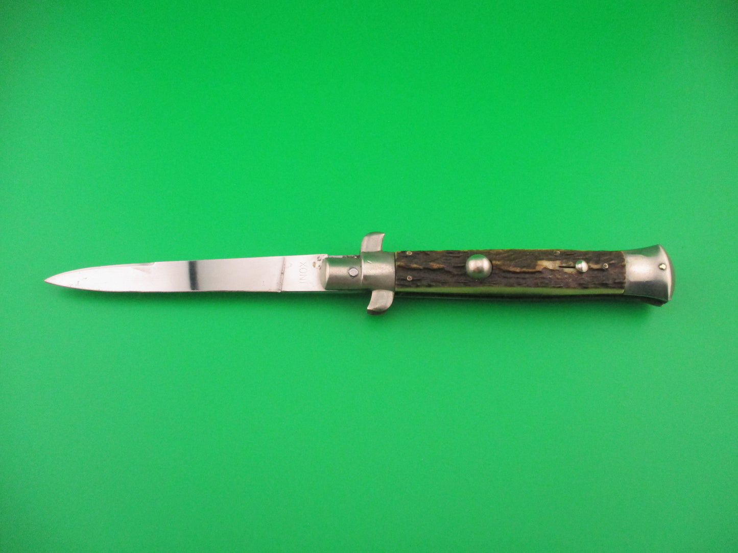 INOX PATENT 22cm Italian BoBc Stiletto Stag 1960s vintage automatic knife