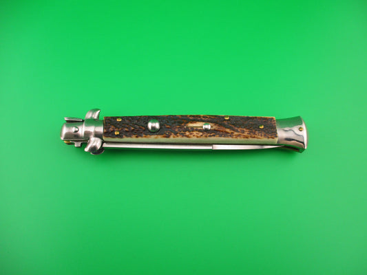 STILETTO ITALY 28cm Italian Stag Stiletto Swivel bolster vintage automatic knife