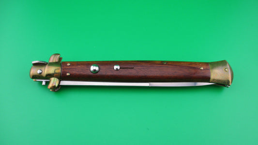 INOX ITALY STAINLESS 33cm Italian Stiletto Swivel bolster wood & brass bayonet switchblade