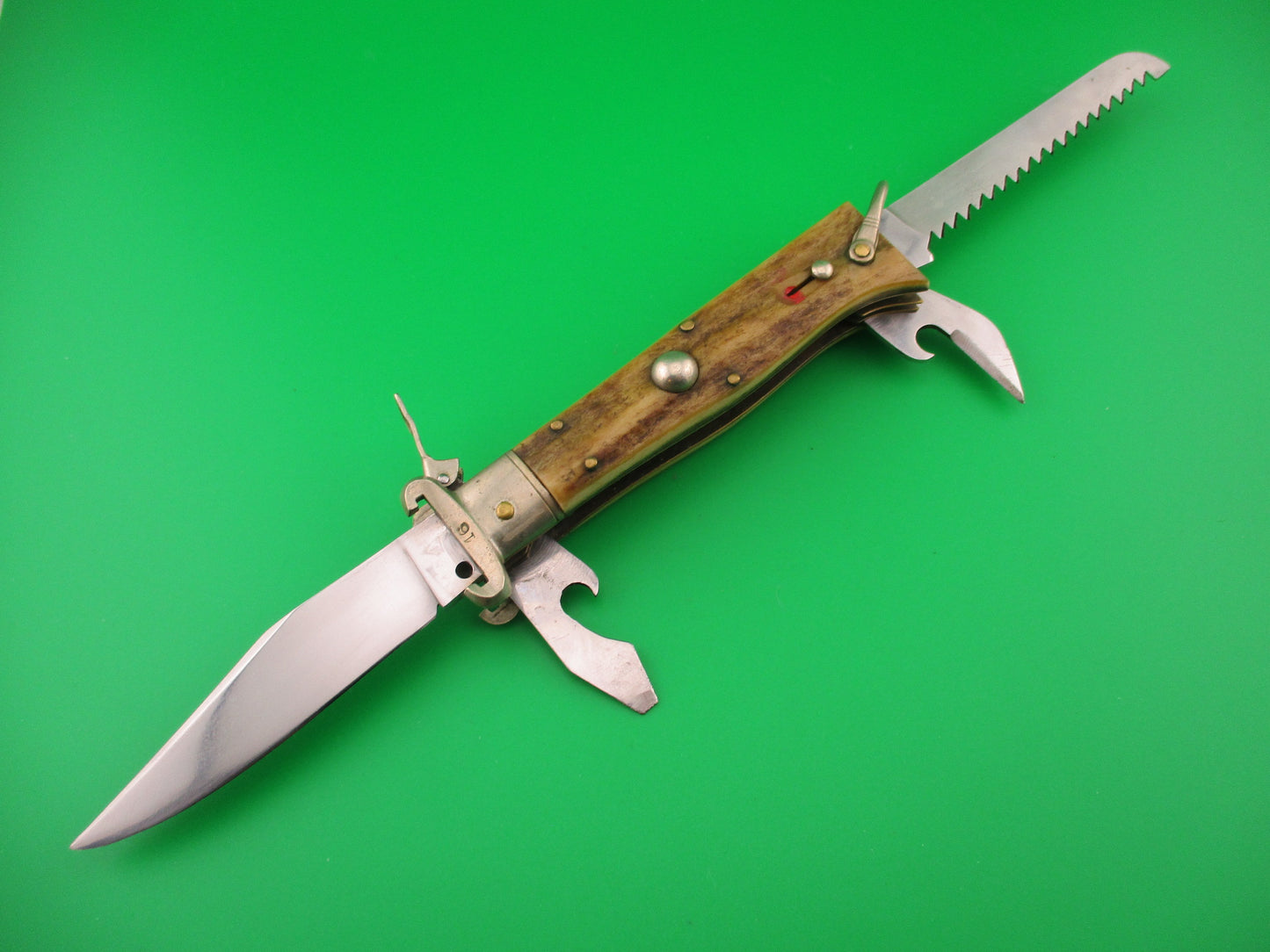 INOX 20cm Italian 1960s Fulcrum Shell Puller STAG 5 blade automatic Camper knife