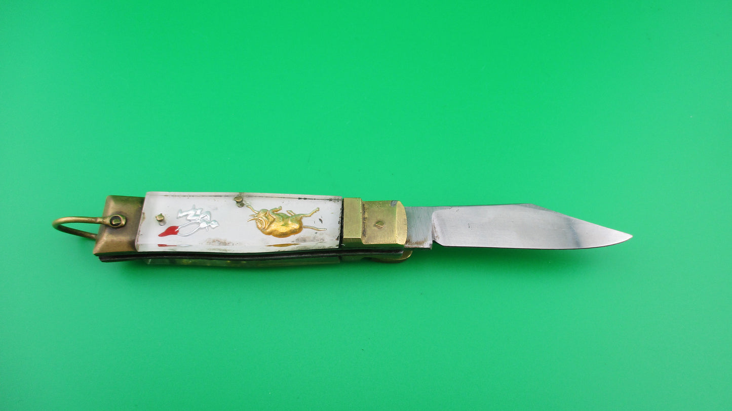 Bullfighter small 14cm White Gold Vintage lever switchblade knife Mexican Souvenir