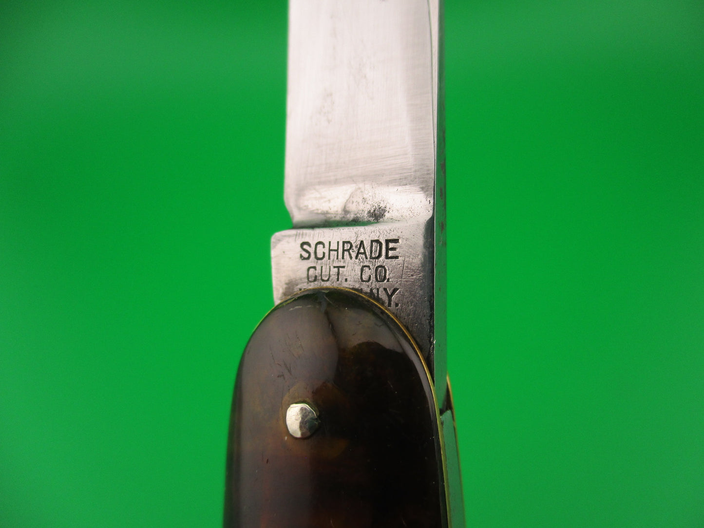 Early SCHRADE CUT CO Large Double Tortoise Clip/pen blade vintage automatic knife