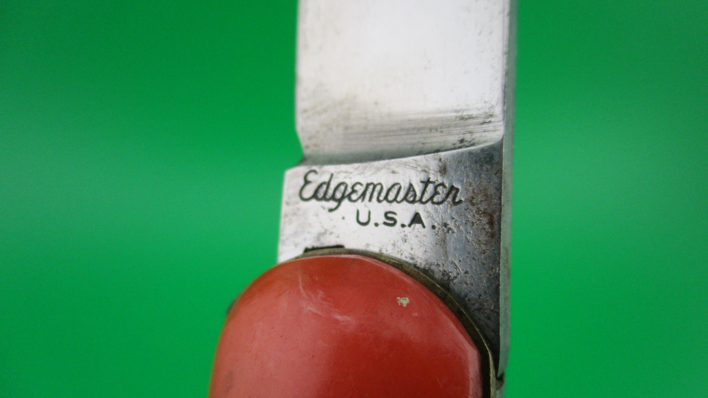 Edgemaster Fatjack Red Orange swirl vintage switchblade knife made USA