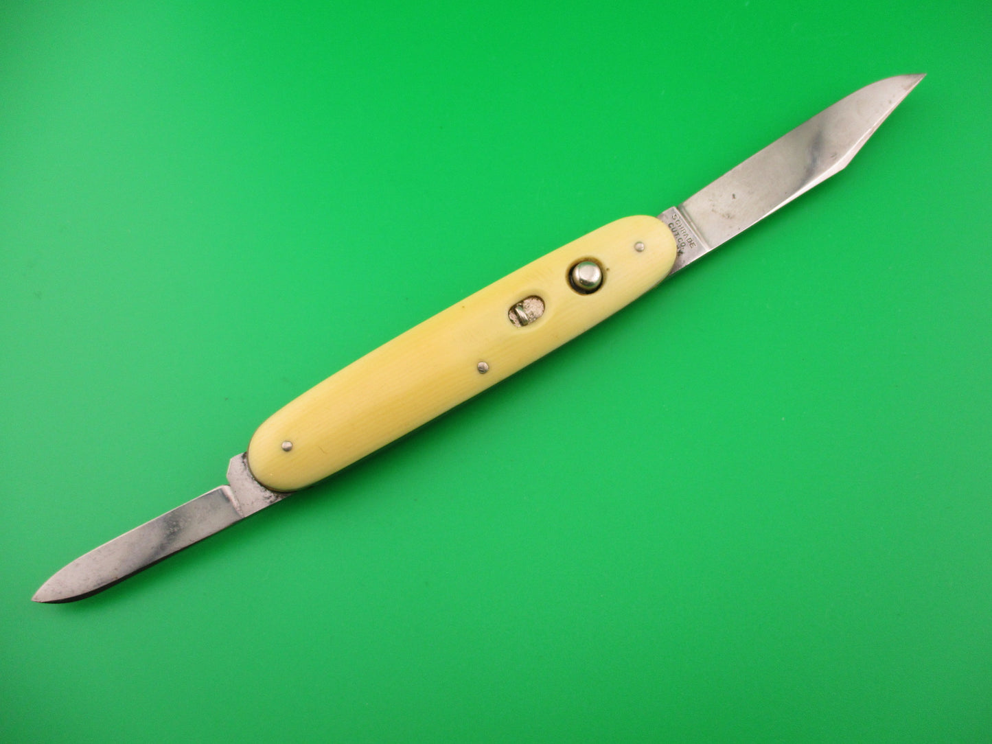 Schrade Cut Co Large Double Ivory Celluloid Clip/pen vintage automatic knife