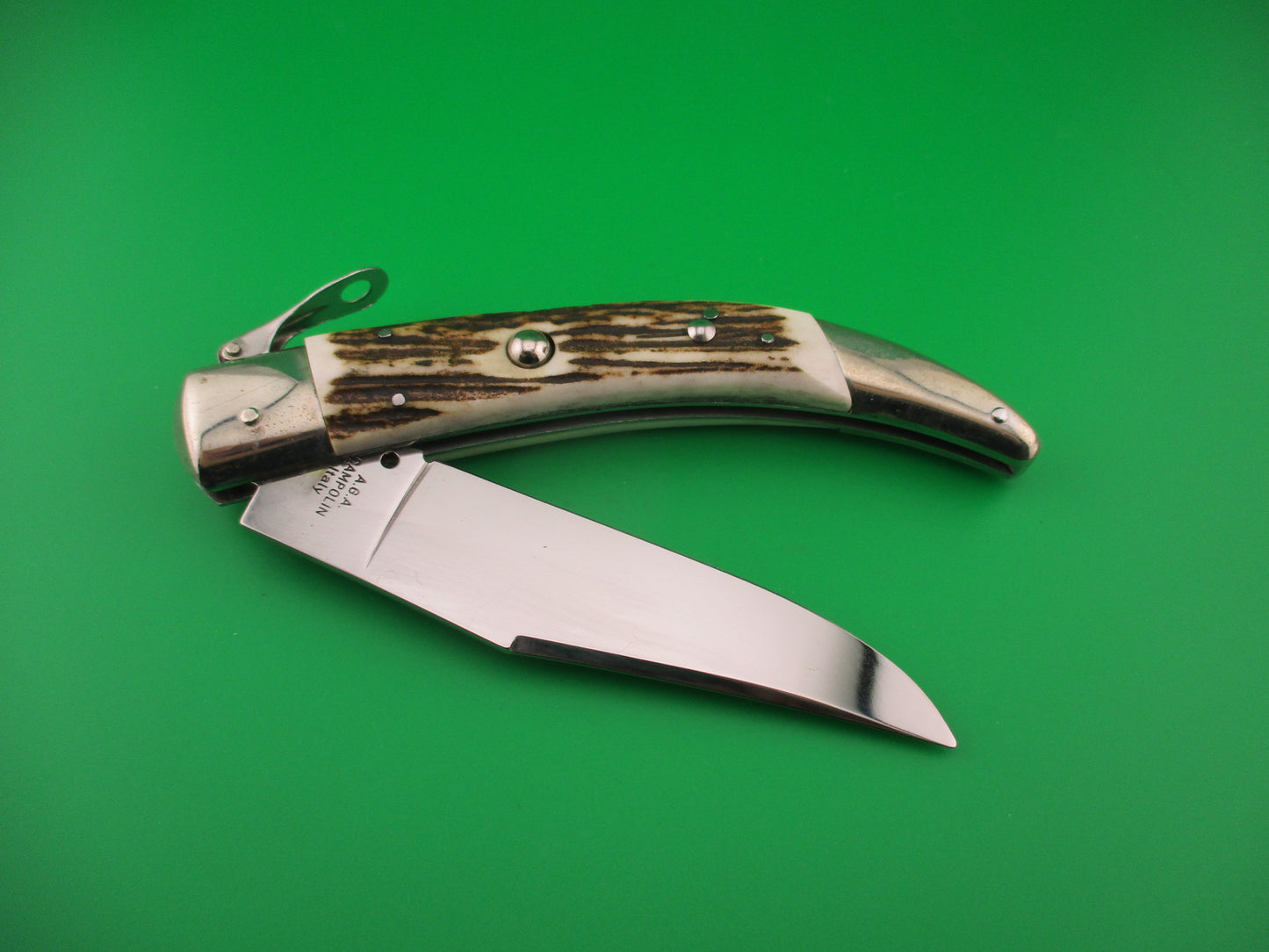 AGA CAMPOLIN ITALY 26cm Italian Stag Catalana Fulcrum automatic knife