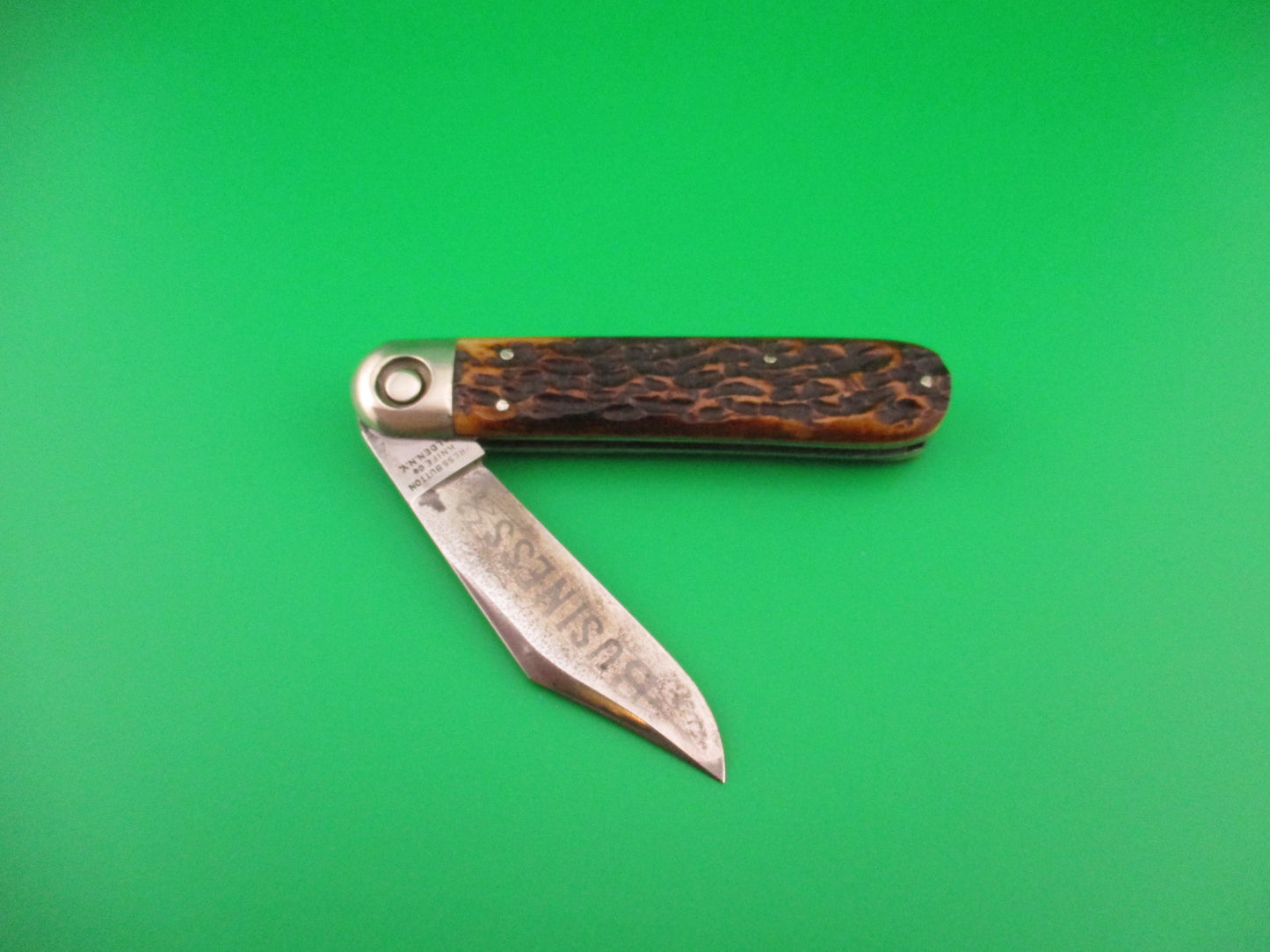 Press Button Knife Co Business model antique automatic knife w Nice ETCH