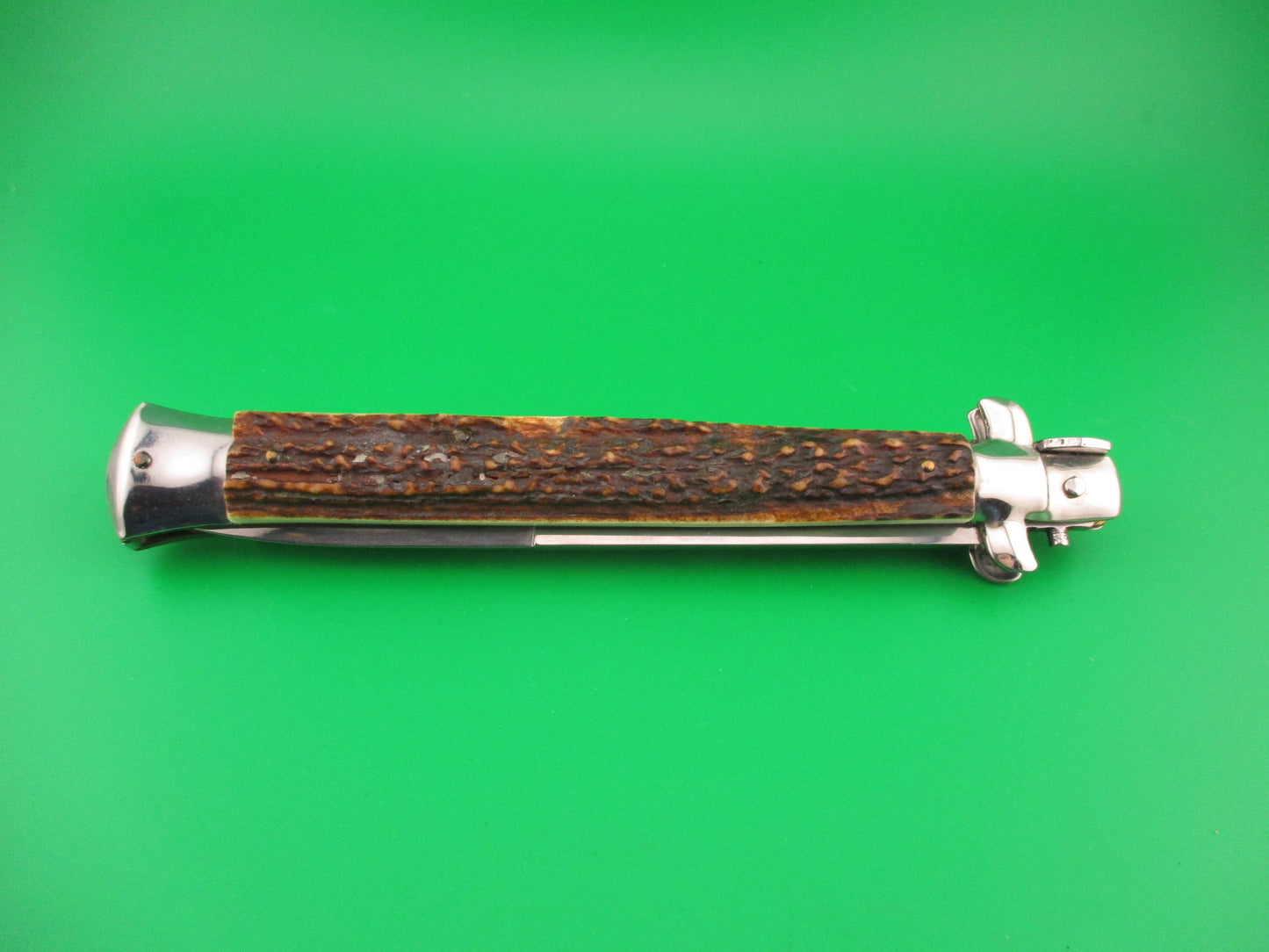 FRANK B 33cm Italian Stiletto Bayonet Stag swivel bolster automatic knife