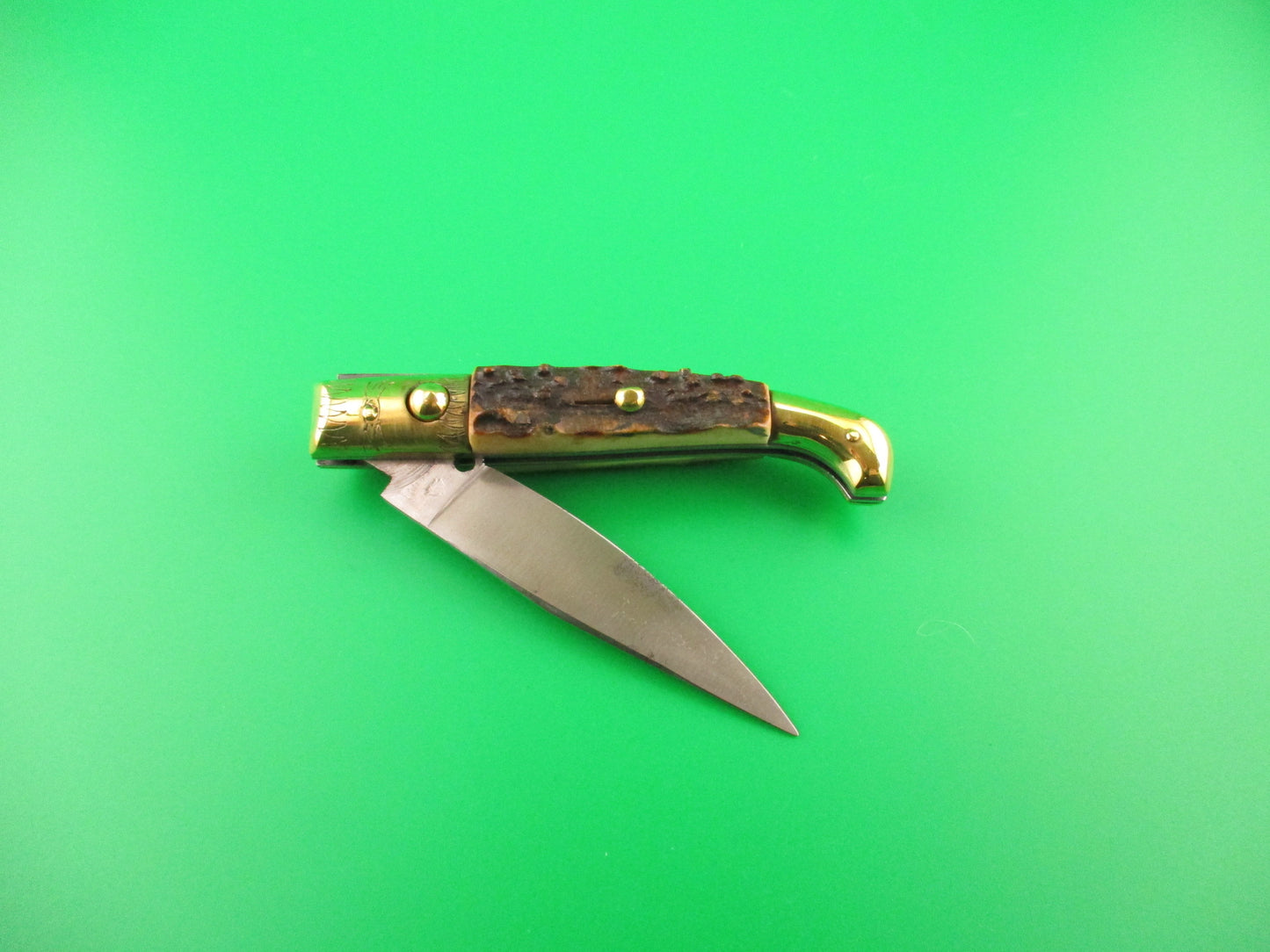 Jndiana PATENT 18cm Bo/Bc Pattada Italian Birds head Stag switchblade knife
