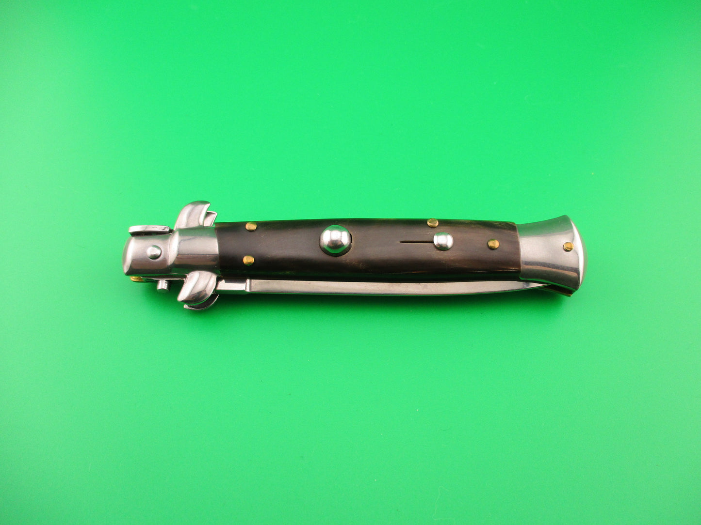 FRANK B 23cm Italian Dagger Stiletto horn swivel bolster automatic knife