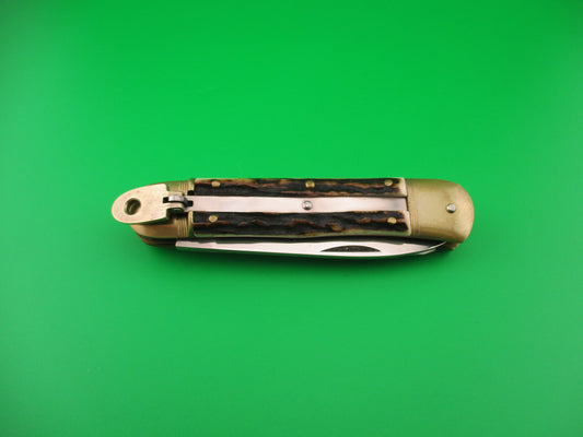 HUBERTUS SOLINGEN 11cm West German Lever Stag 2 blade Camper automatic knife