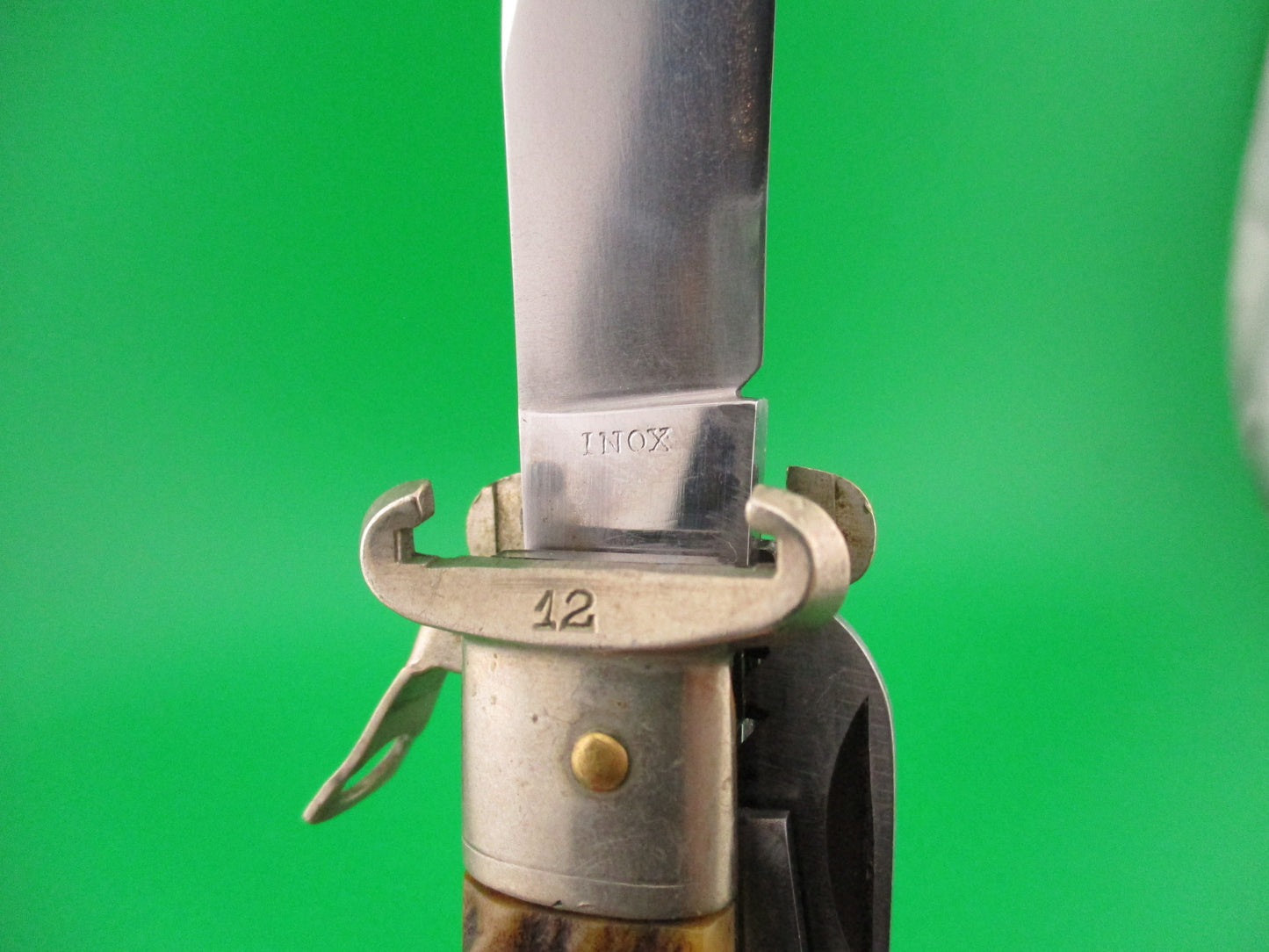INOX 20cm Italian 1960s Fulcrum Shell Puller STAG 5 blade automatic Camper knife