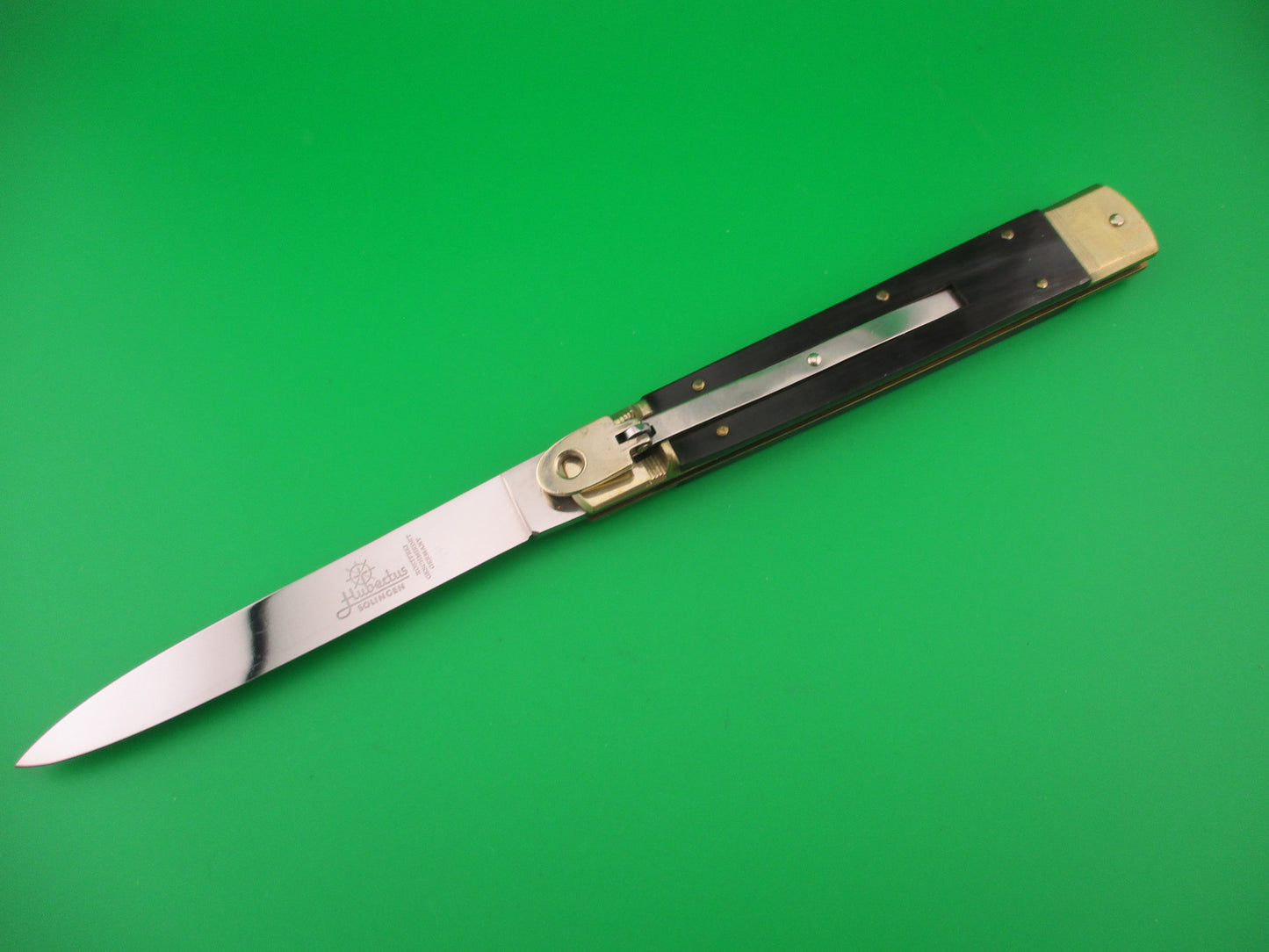 Hubertus 14cm German Lever Slimline Spear blade Horn handled automatic knife