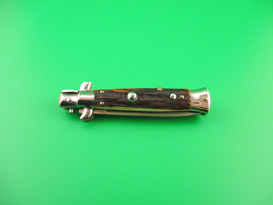 ROSTFREI 16cm Italian Stag stiletto Oreste Dibon swivel bolster automatic knife