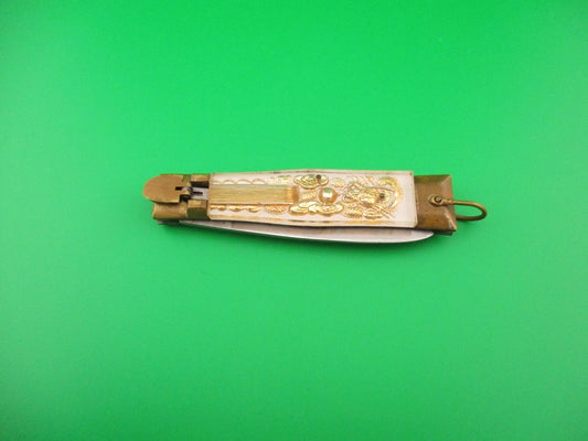 STAINLESS STEEL 19cm Japanese Bullfighter Dragon White Lever vintage automatic knife