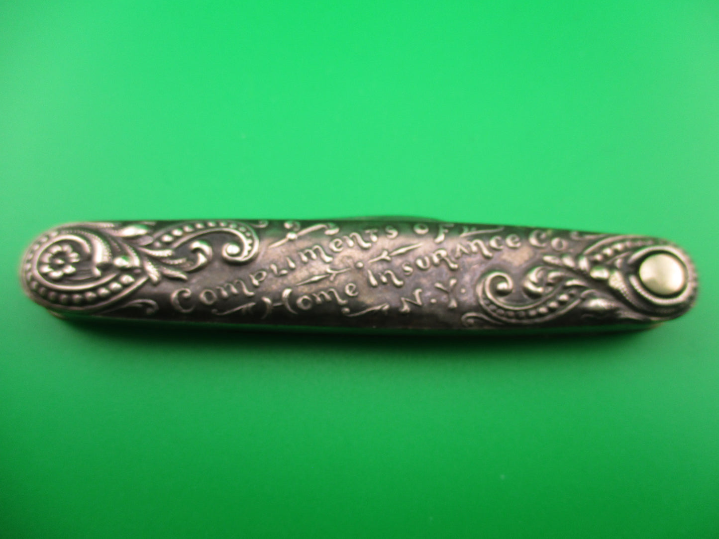 Press Button Knife Co Medium double Sterling Silver Satyr NY Home Insurance switchblade
