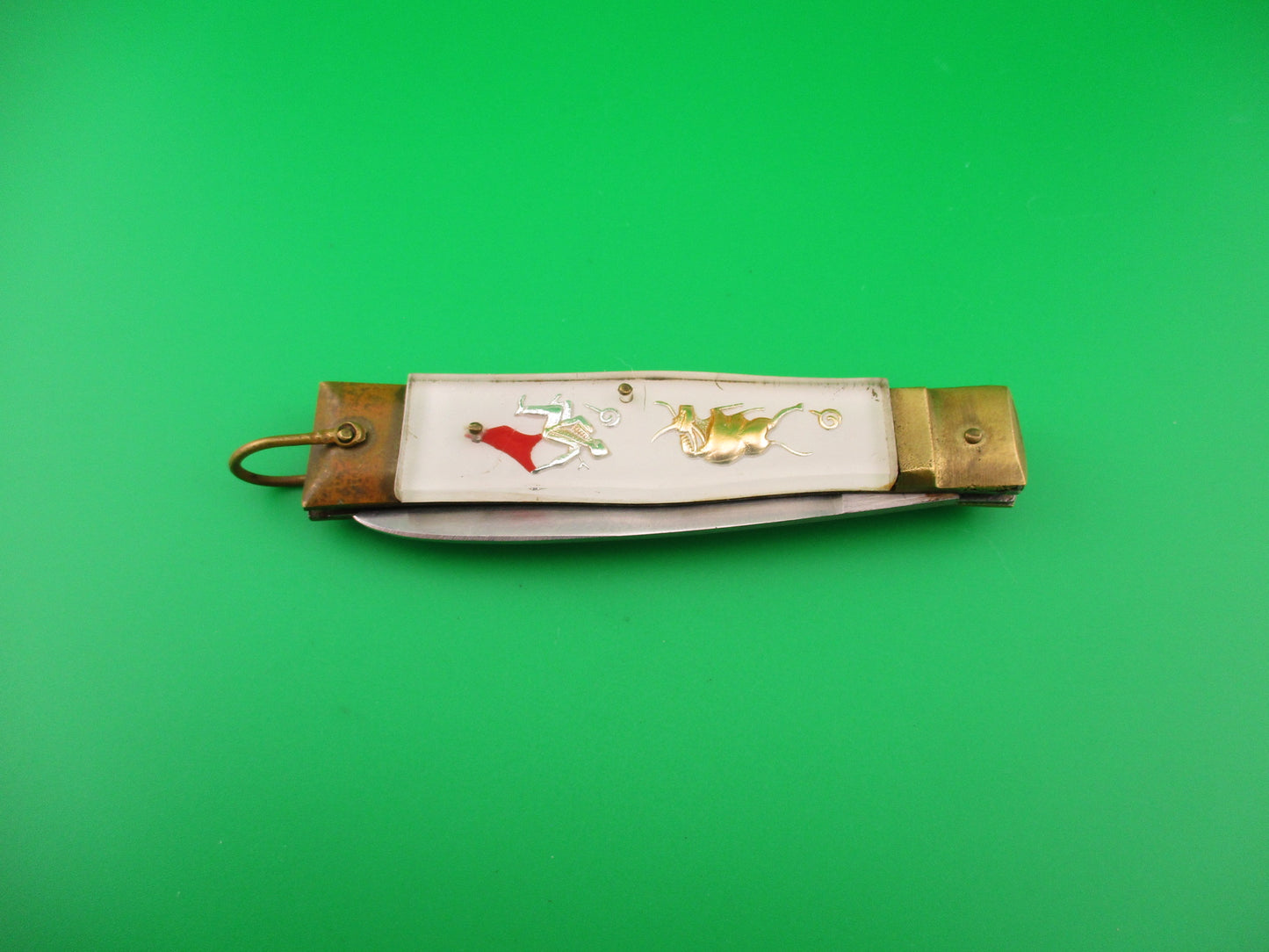 STAINLESS STEEL 19cm Japanese Bullfighter Dragon White Lever vintage automatic knife