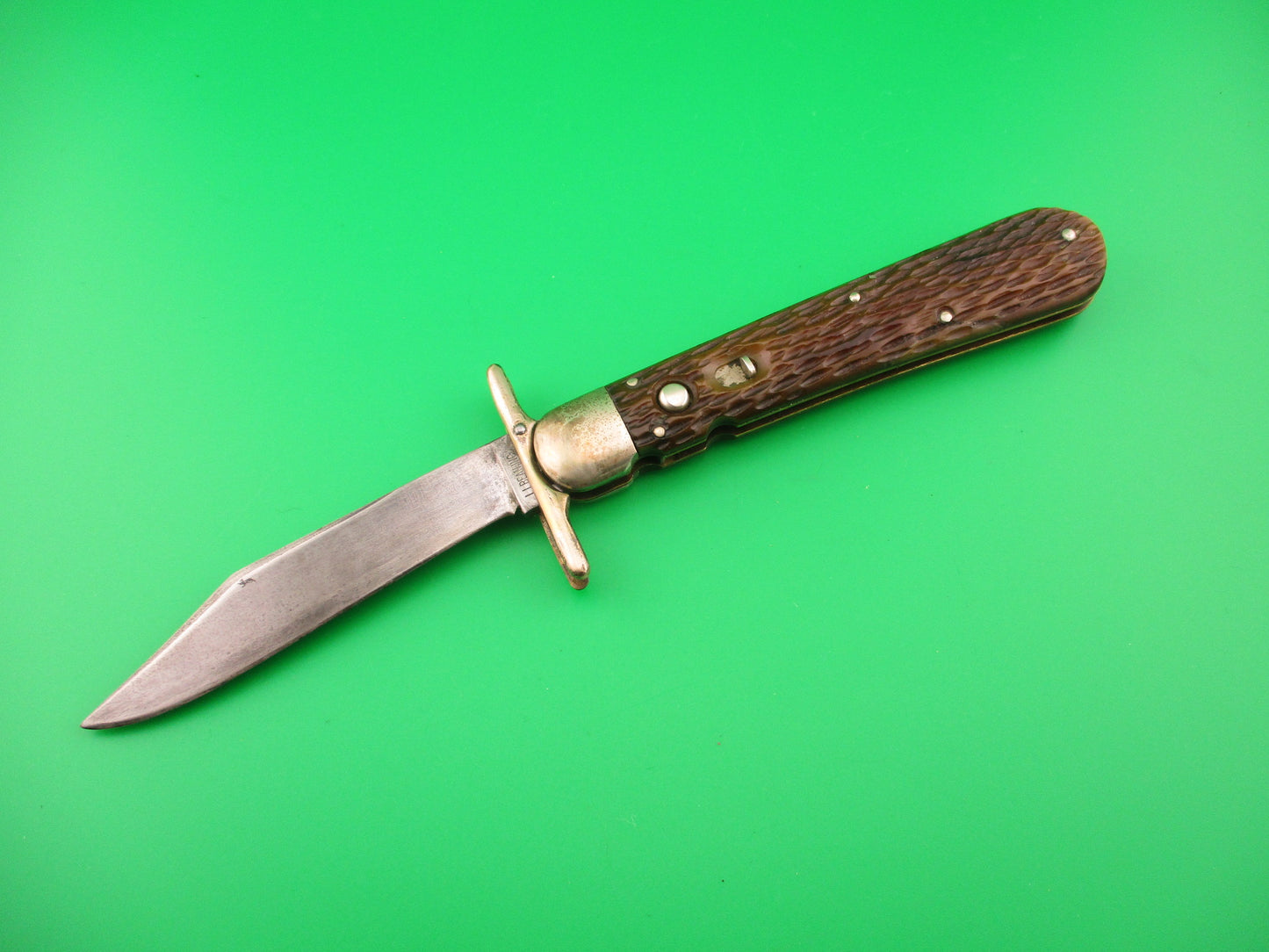 RARE LL Bean 4 7/8" Hunter's Pride Jigged bone Vintage automatic knife
