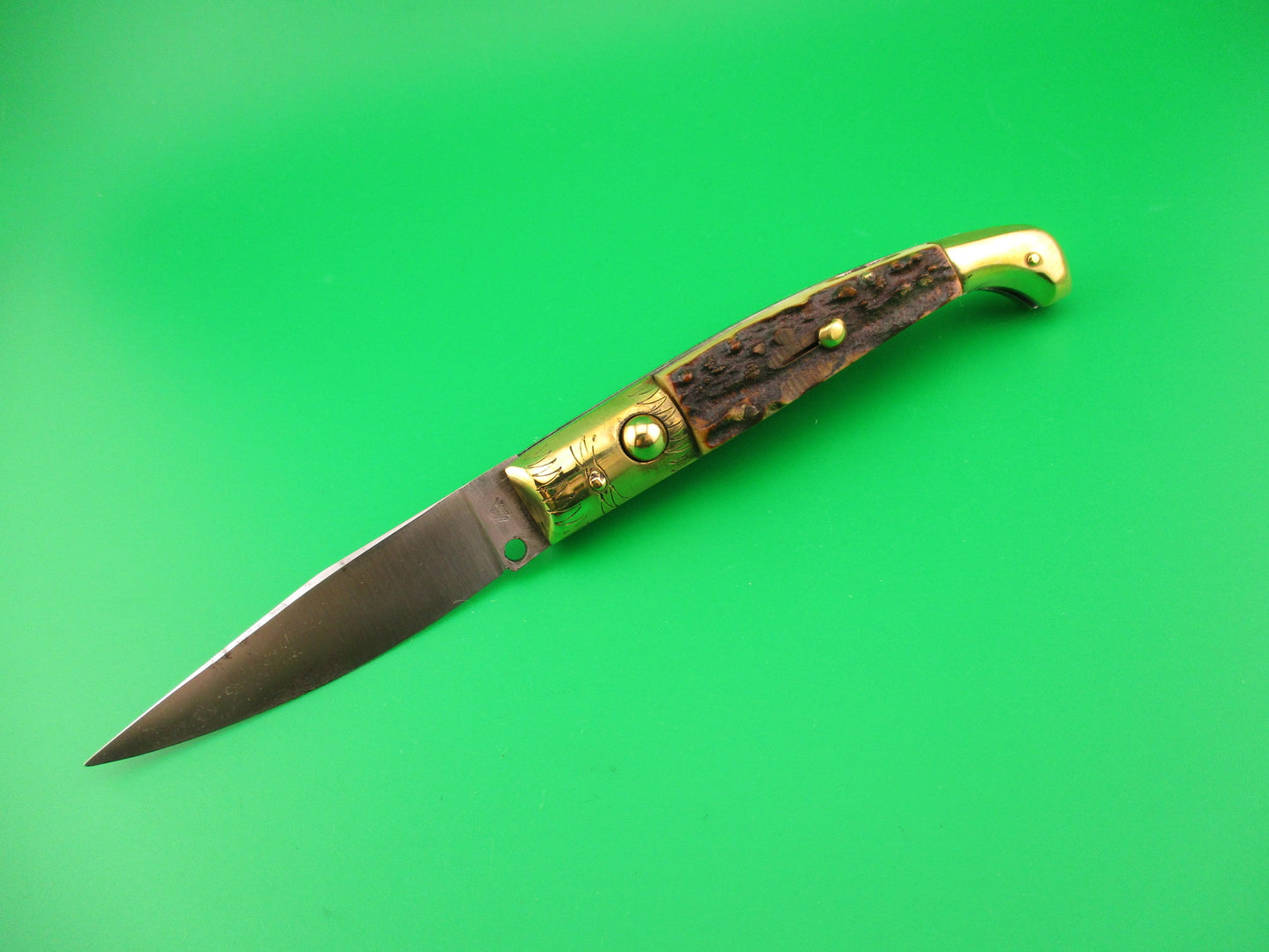 Jndiana PATENT 18cm Bo/Bc Pattada Italian Birds head Stag switchblade knife