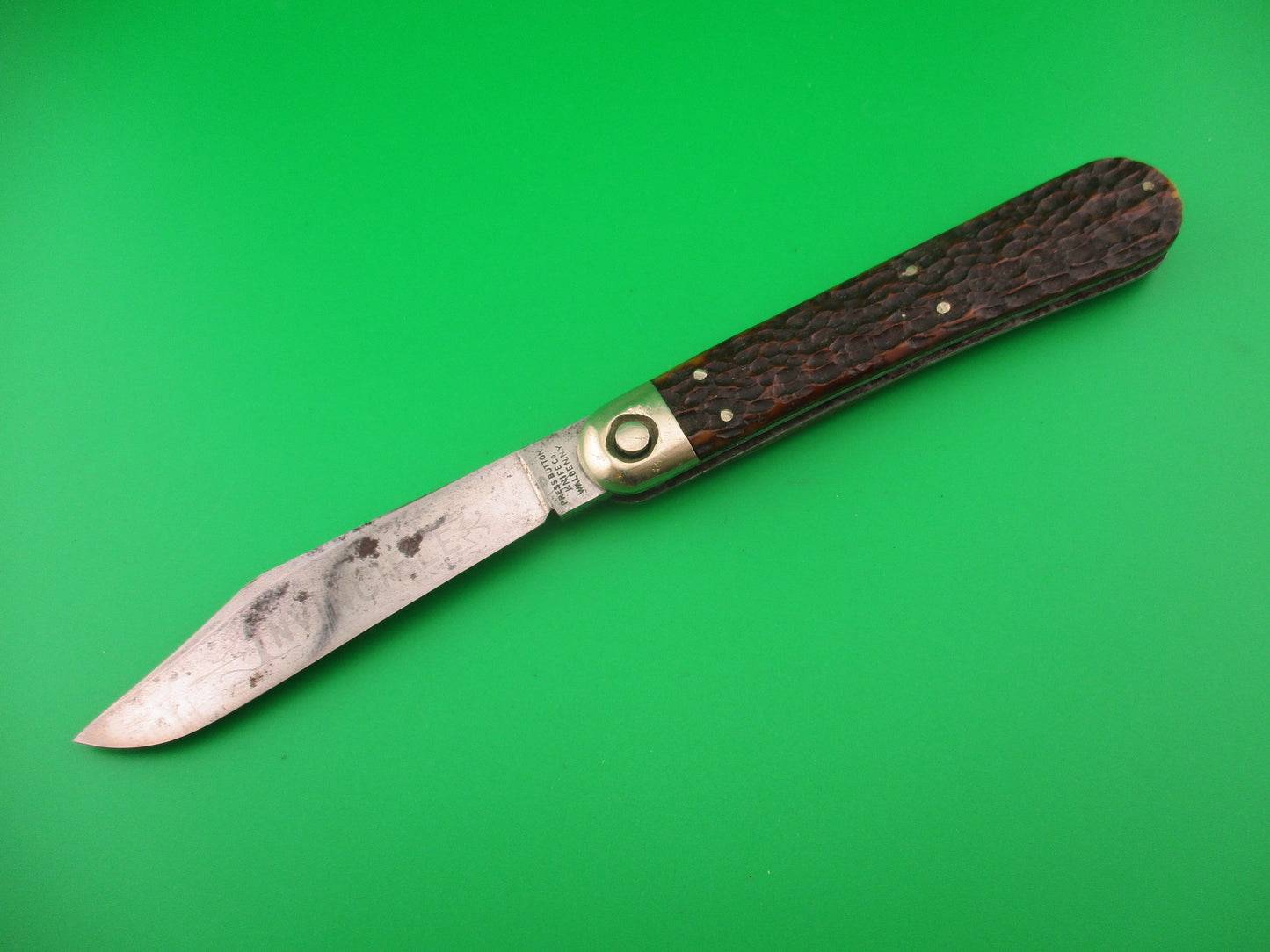 Press Button Knife Co #1000 INVINCIBLE antique switchblade knife good etch