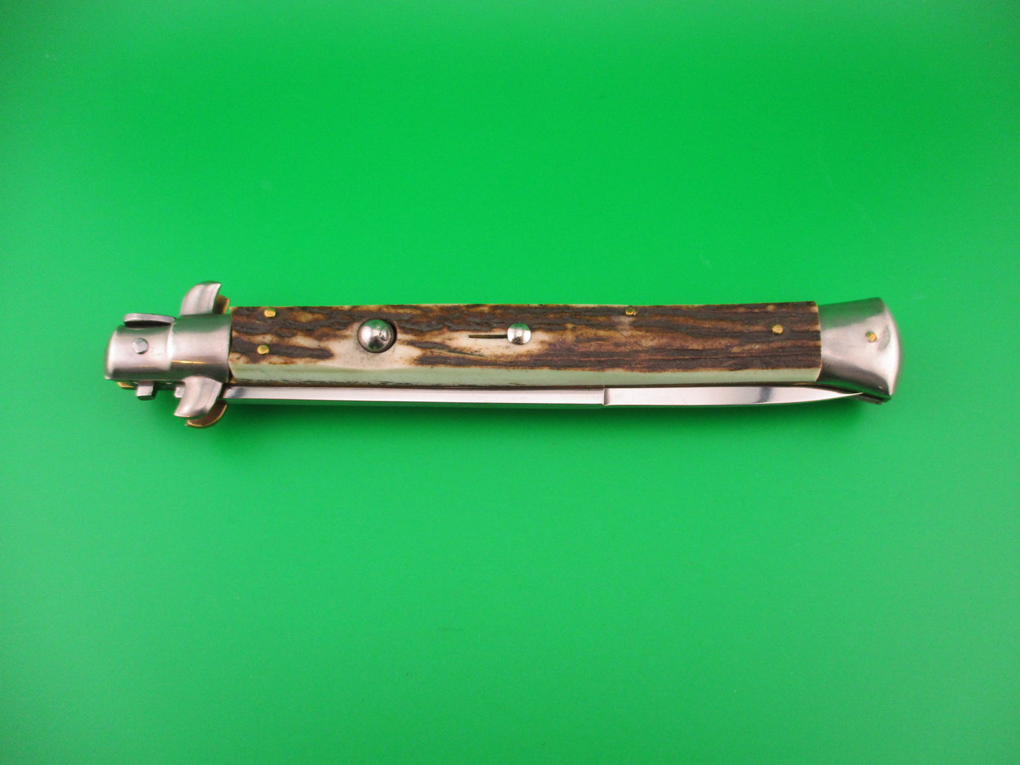 MANIAGO ITALY 33cm Quality Italian Stiletto Stag swivel nickel silver bolsters automatic knife