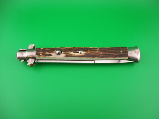 MANIAGO ITALY 33cm Quality Italian Stiletto Stag swivel nickel silver bolsters automatic knife