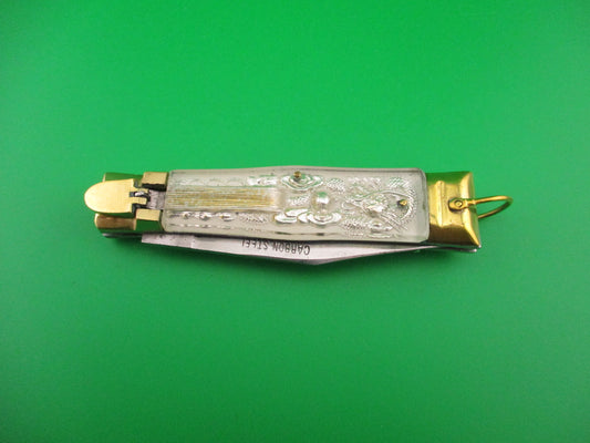 CARBON STEEL 19cm Bullfighter Dragon vintage White Lever switchblade knife