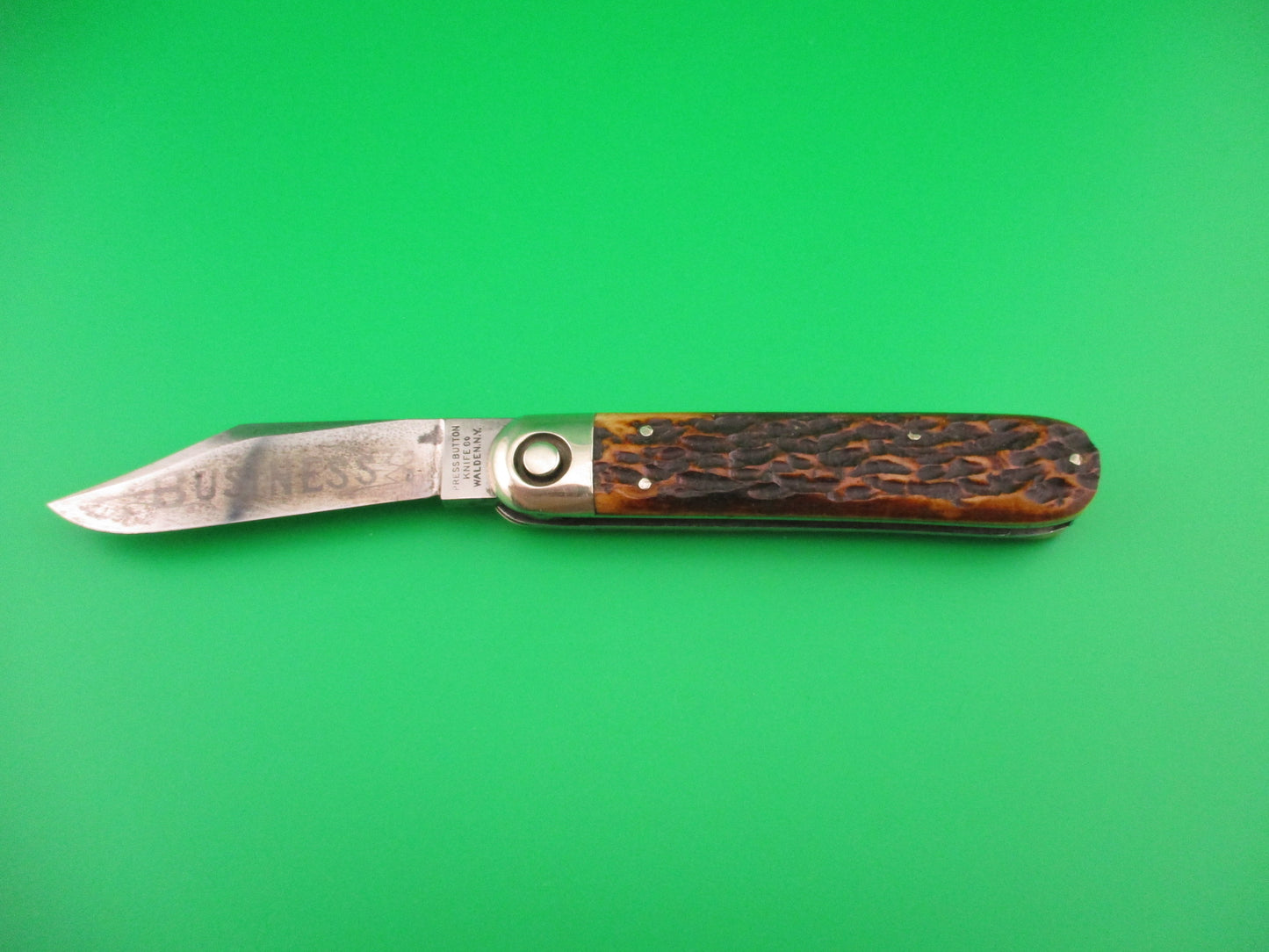 Press Button Knife Co Business model antique automatic knife w Nice ETCH
