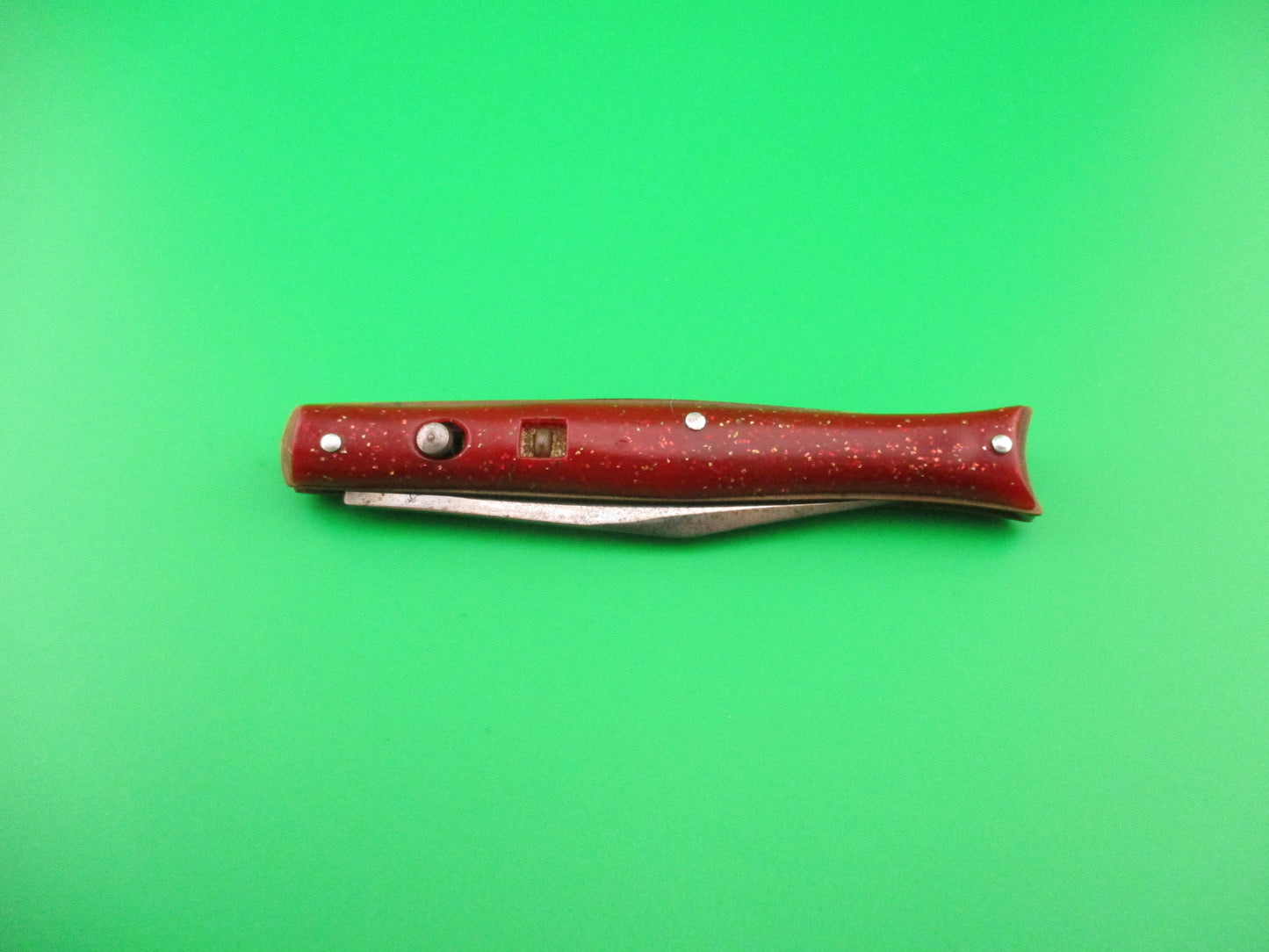 Edgemaster Fishtail Red Sparkle switchblade vintage 1950s
