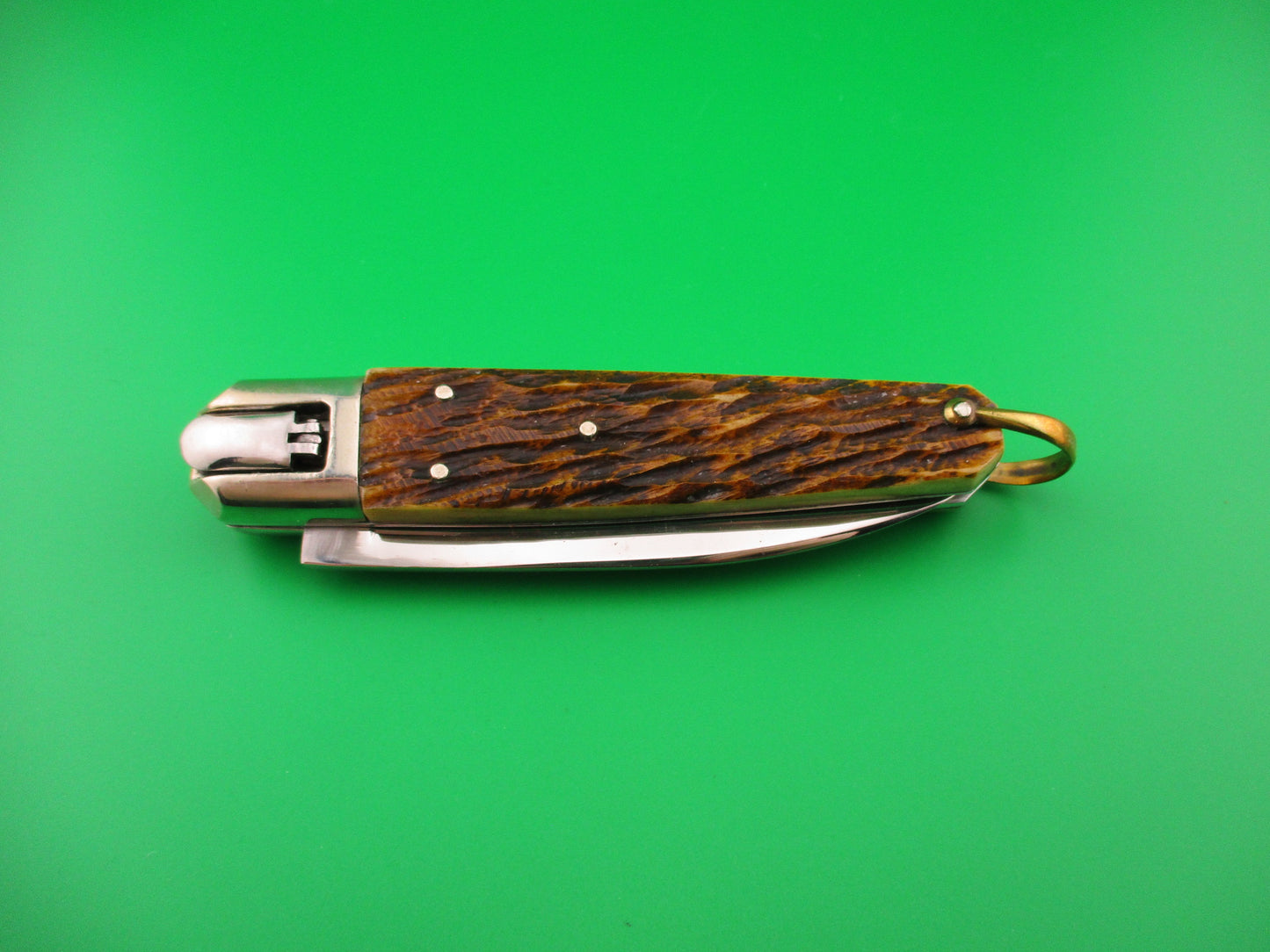 ST ETIENNE INOX 23cm French Coffin Lever Jigged bone vintage automatic knife