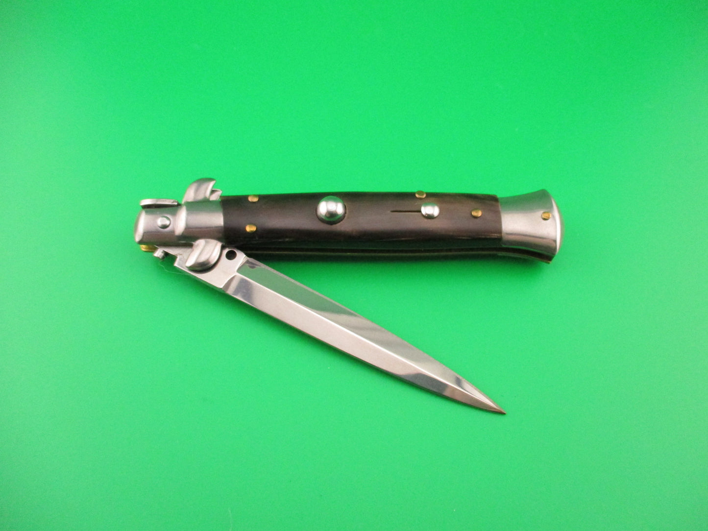 FRANK B 23cm Italian Dagger Stiletto horn swivel bolster automatic knife