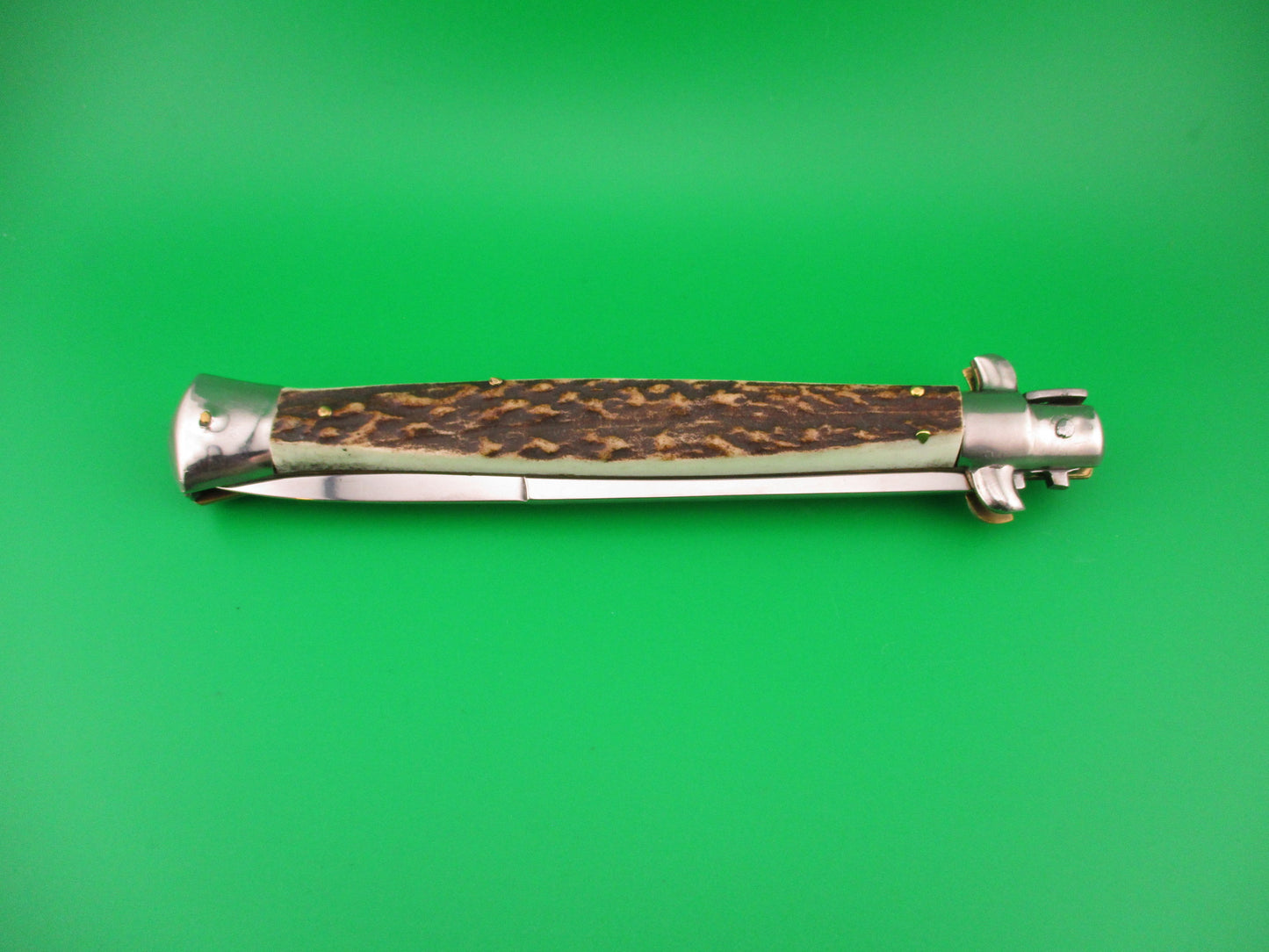 MANIAGO ITALY 33cm Quality Italian Stiletto Stag swivel nickel silver bolsters automatic knife