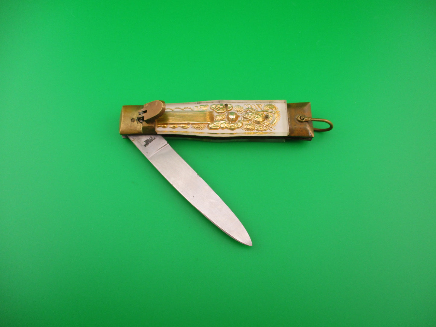 STAINLESS STEEL 19cm Japanese Bullfighter Dragon White Lever vintage automatic knife