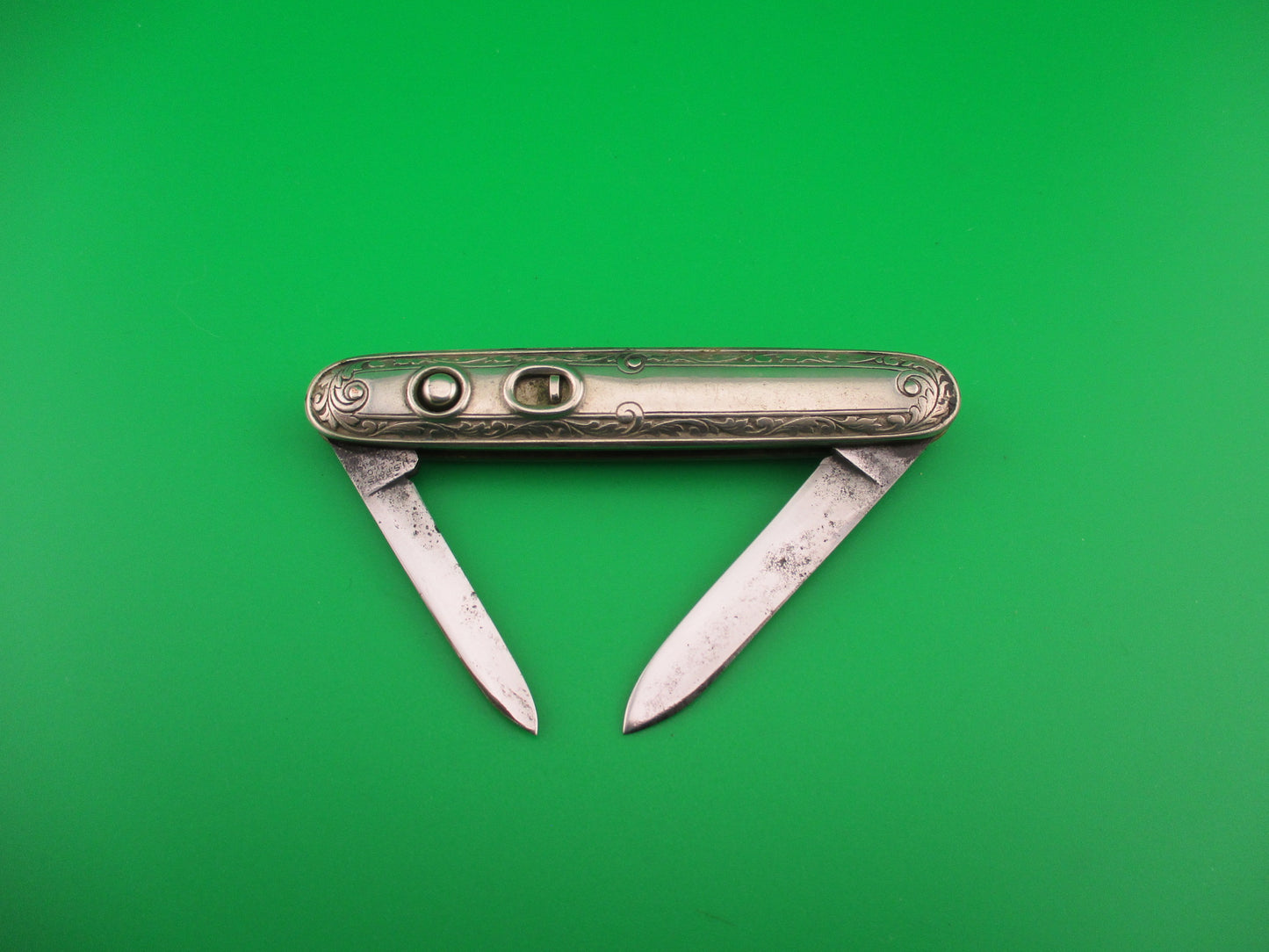 SCHRADE CUT CO Medium double German Silver Deluxe Scroll switchblade knife