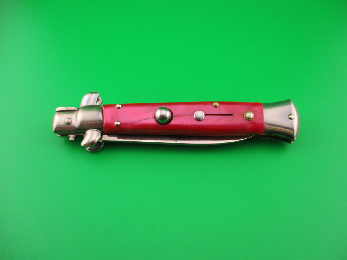 CJH ROSTFREI 21cm Italian Swivel bolster Red acrylic automatic knife Germany