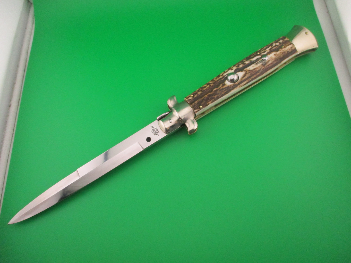AGA CAMPOLIN ITALY 38cm Italian Picklock Stag stiletto 18 inch automatic knife