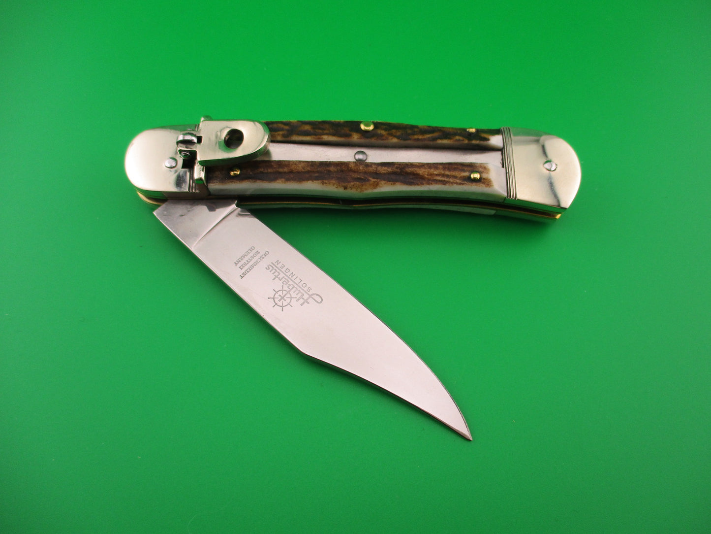 HUBERTUS SOLINGEN 11cm German Lever knife Stag Clip blade automatic knife