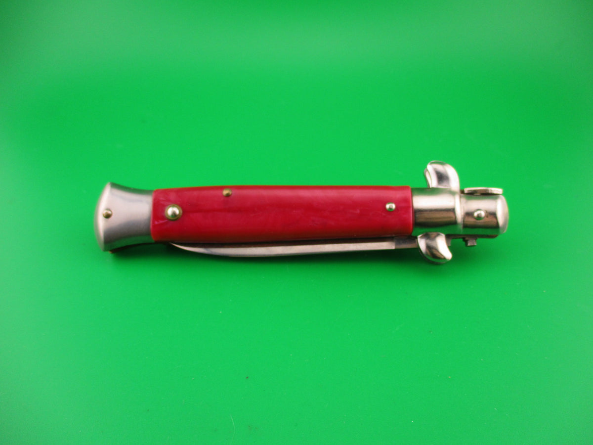CJH ROSTFREI 21cm Italian Swivel bolster Red acrylic automatic knife Germany