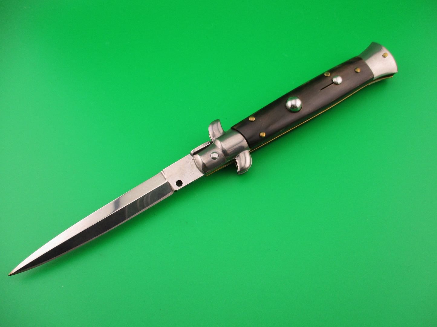 FRANK B 23cm Italian Dagger Stiletto horn swivel bolster automatic knife