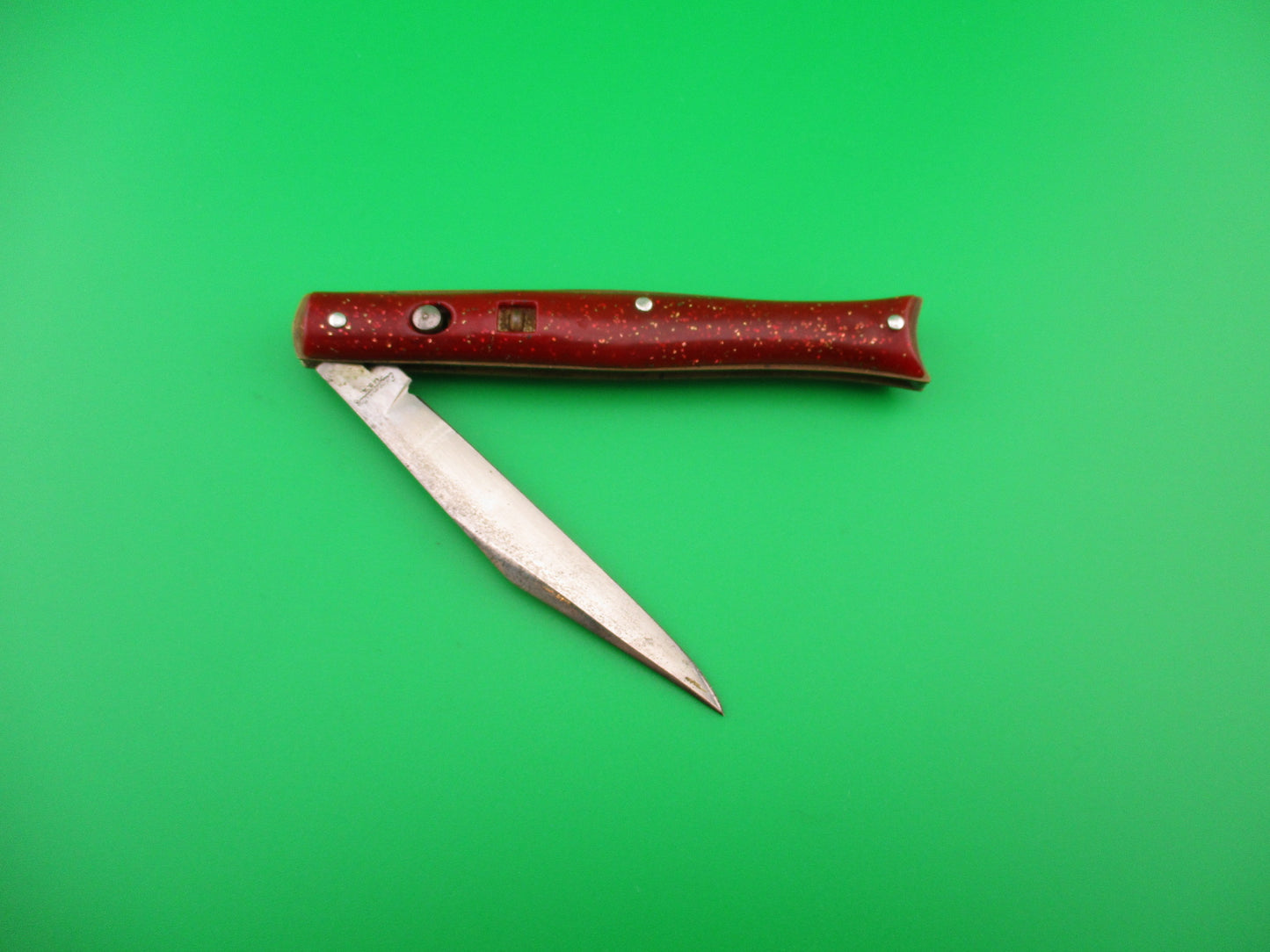Edgemaster Fishtail Red Sparkle switchblade vintage 1950s
