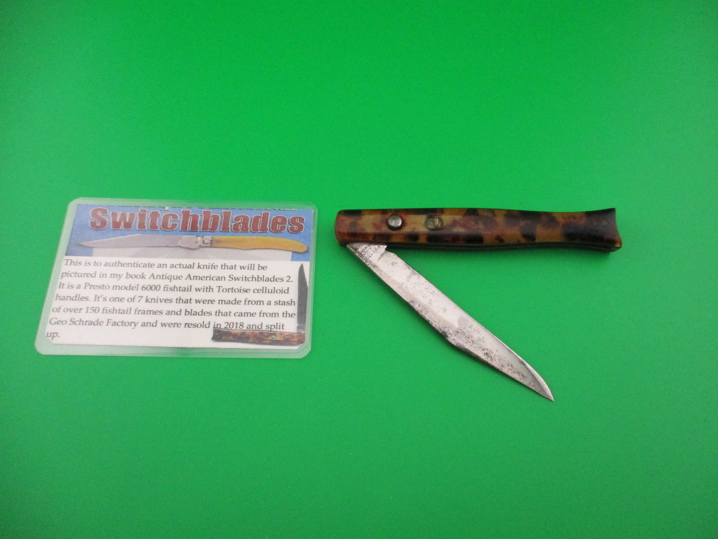 PRESTO Fishtail Tortoise celluloid vintage 1940s automatic knife w COA
