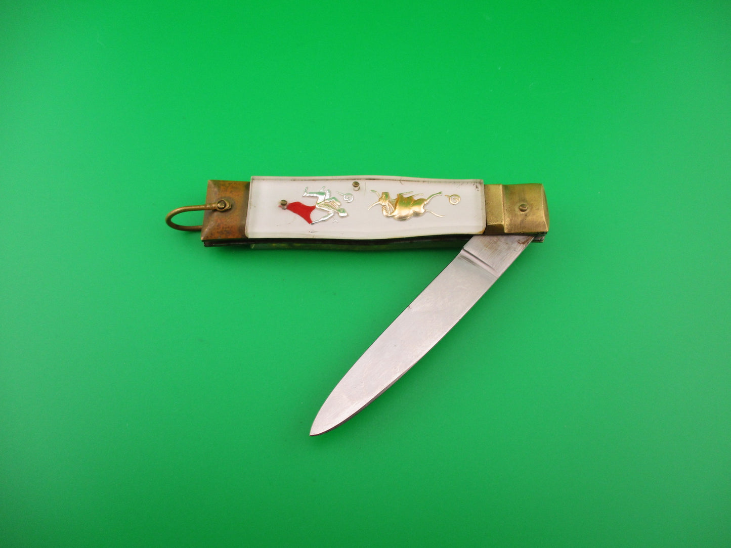 STAINLESS STEEL 19cm Japanese Bullfighter Dragon White Lever vintage automatic knife