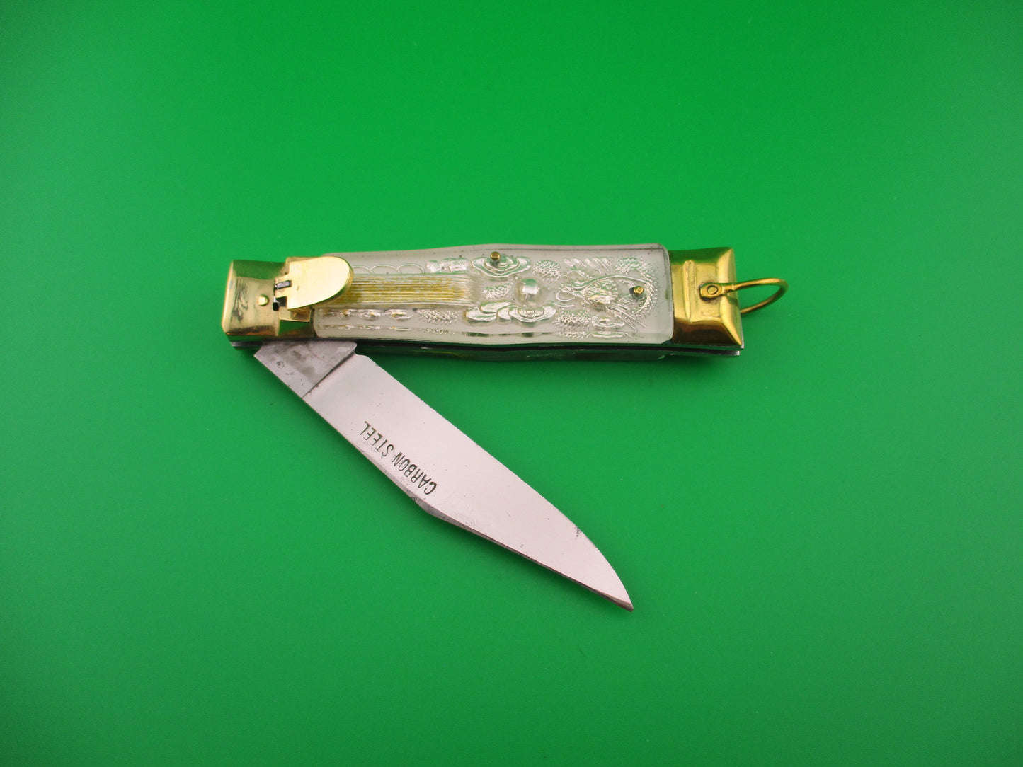 CARBON STEEL 19cm Bullfighter Dragon vintage White Lever switchblade knife