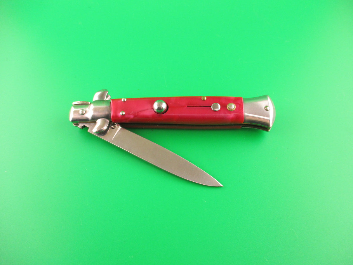 CJH ROSTFREI 21cm Italian Swivel bolster Red acrylic automatic knife Germany