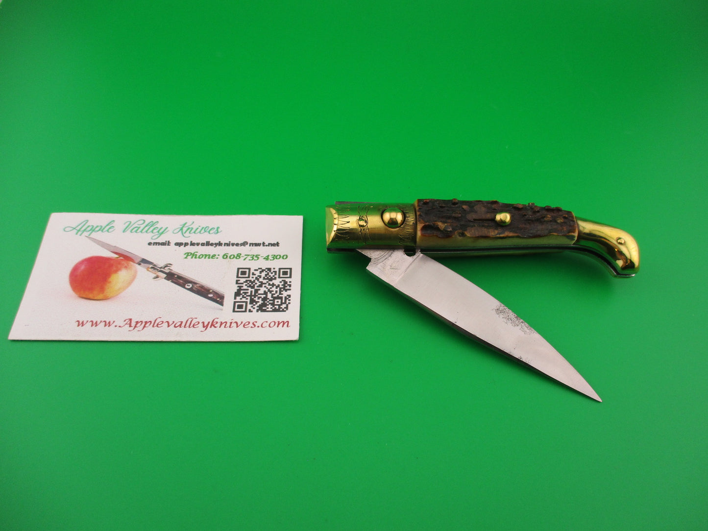 Jndiana PATENT 18cm Bo/Bc Pattada Italian Birds head Stag switchblade knife