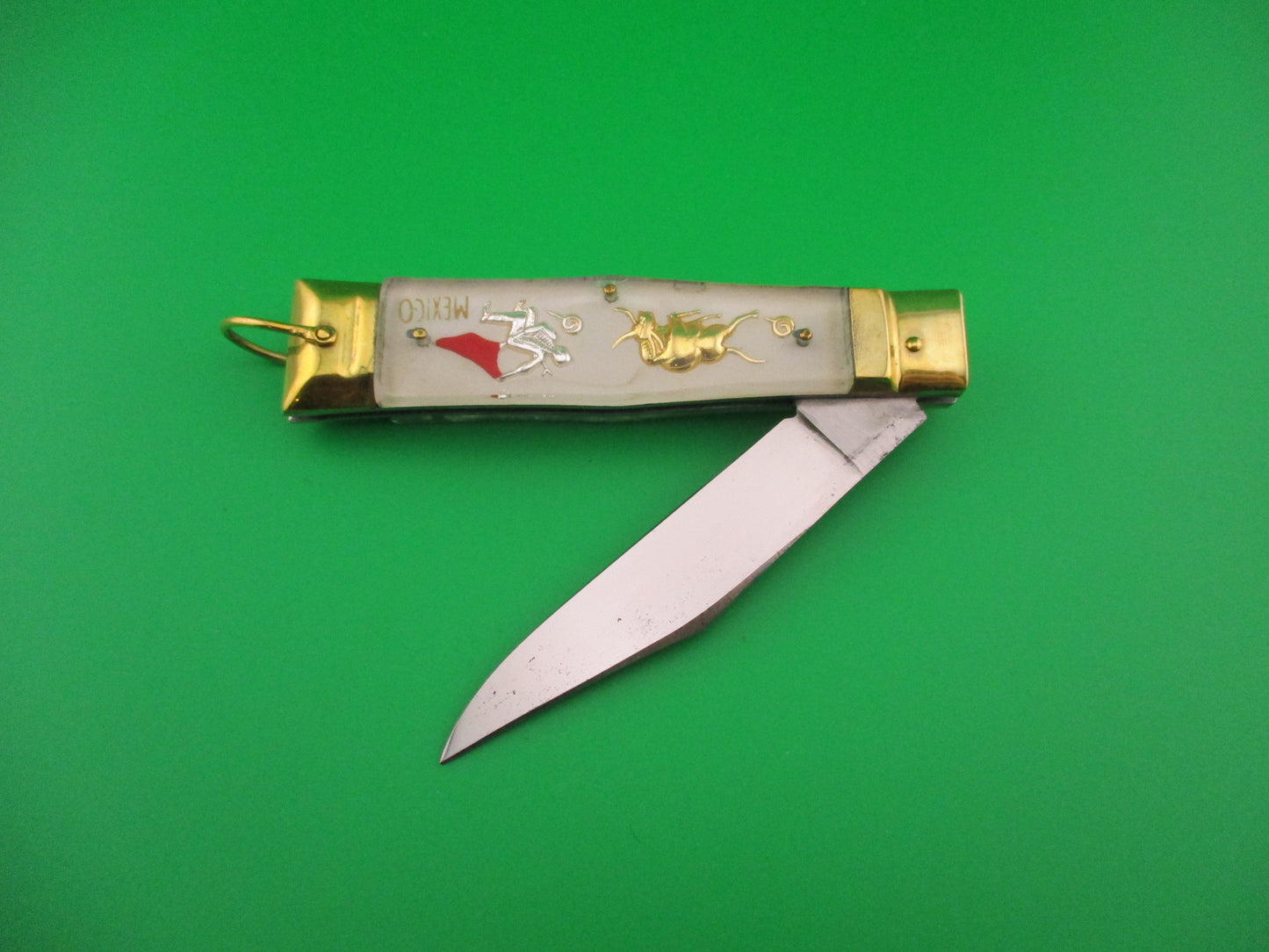 CARBON STEEL 19cm Bullfighter Dragon vintage White Lever switchblade knife