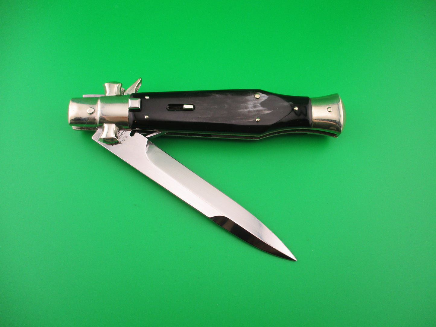 AGA CAMPOLIN 29cm Italian BLACK WIDOW Fulcrum Wasp Square button Dark horn automatic knife
