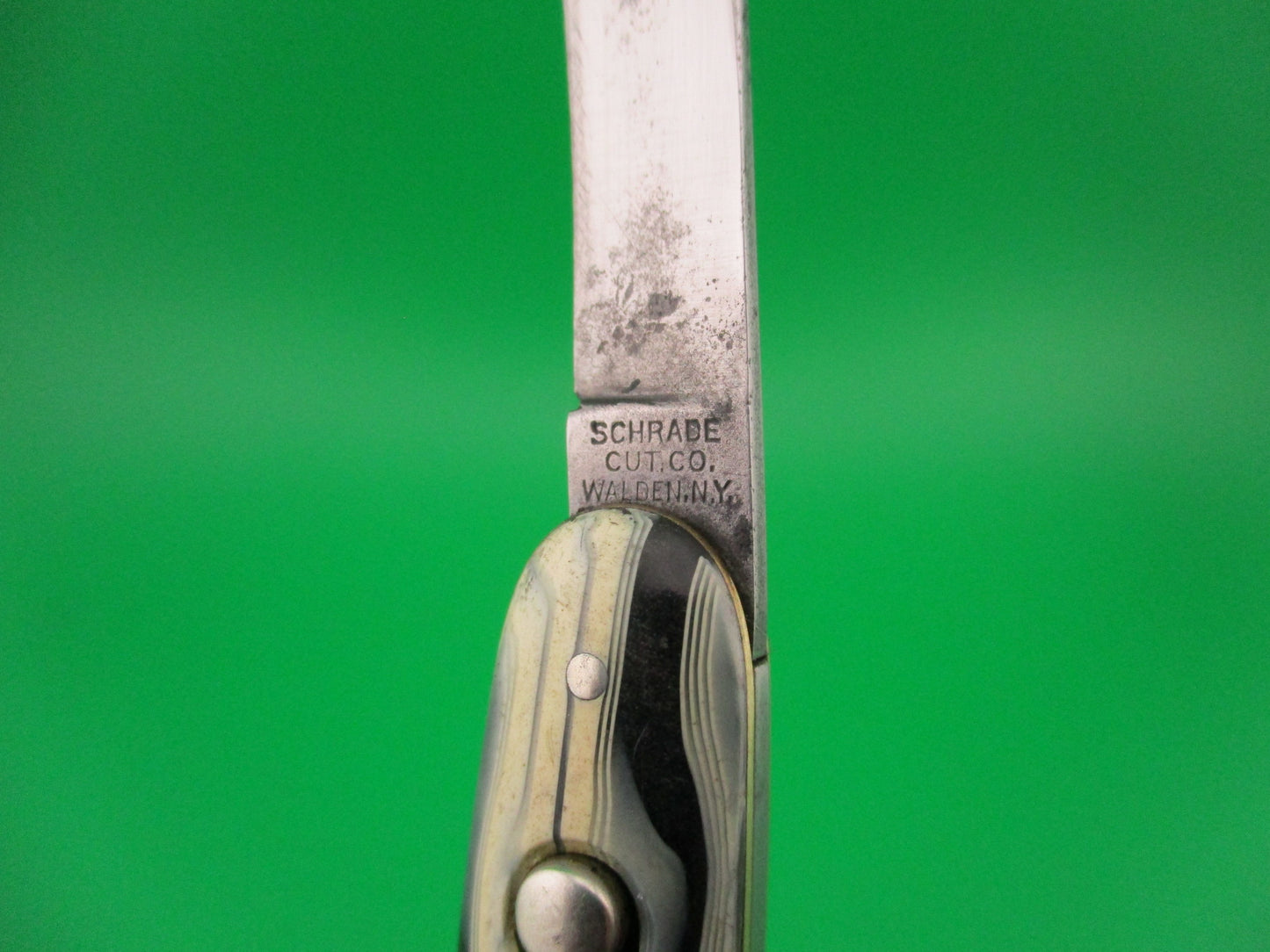 Schrade Cut Co #1404H Single Jack Black & White Celluloid switchblade knife